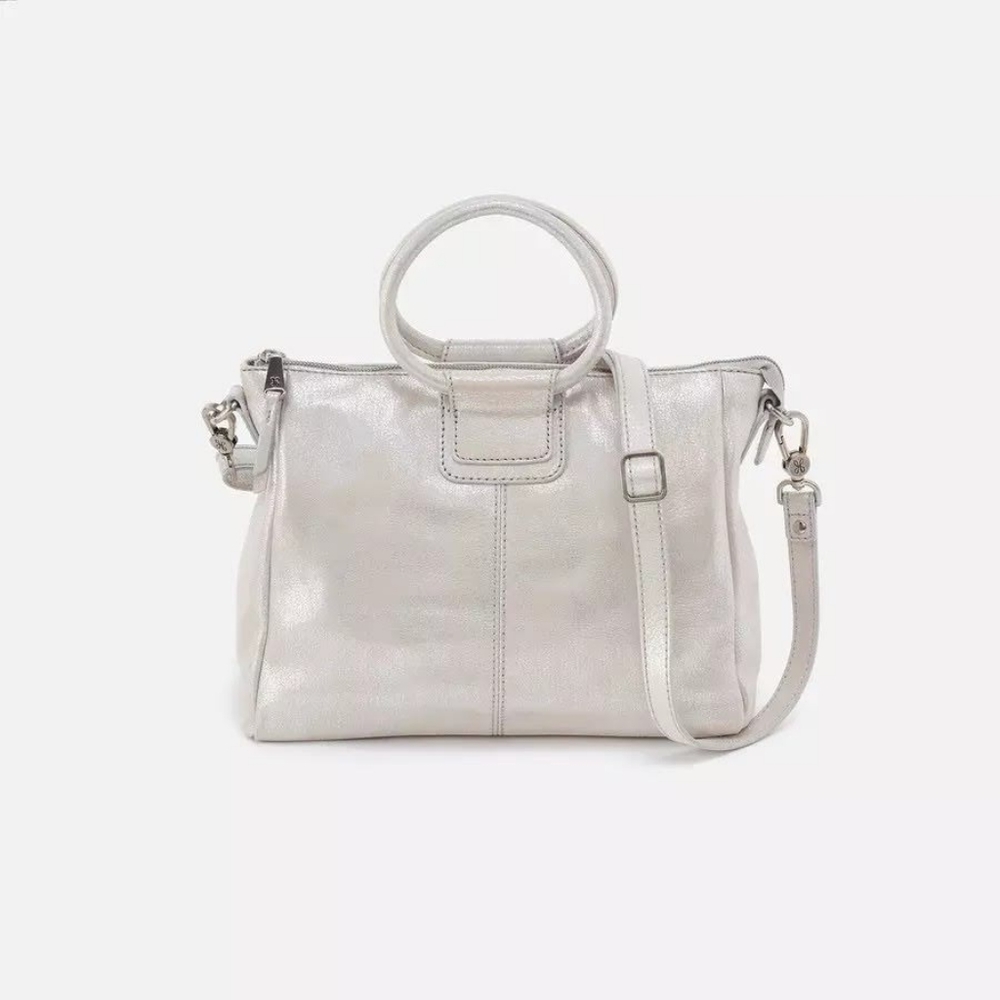 Nwot HOBO Sheila Medium Satchel. Light grey polished leather. Perfect condition.